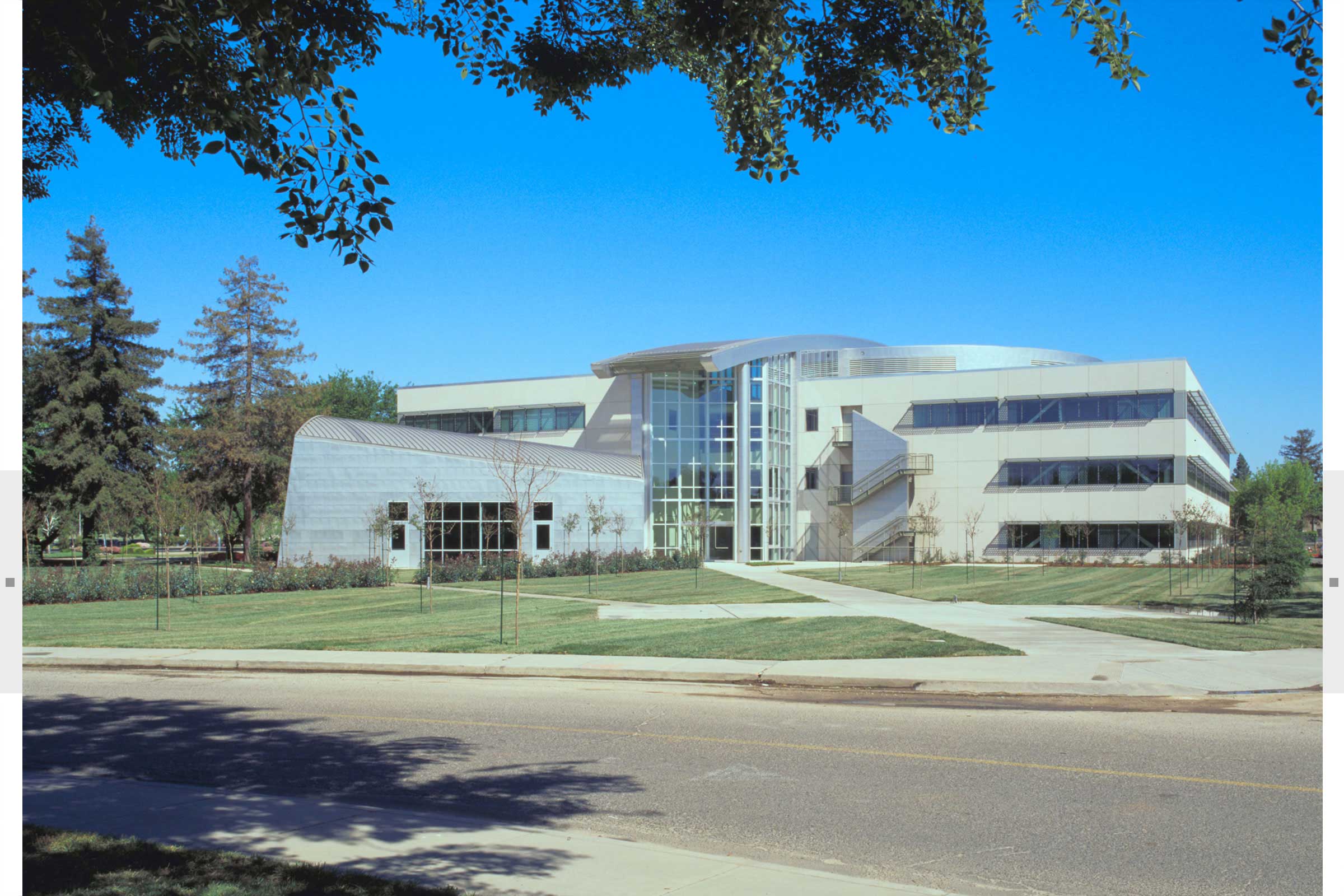 CSU exterior view with lawns and trees