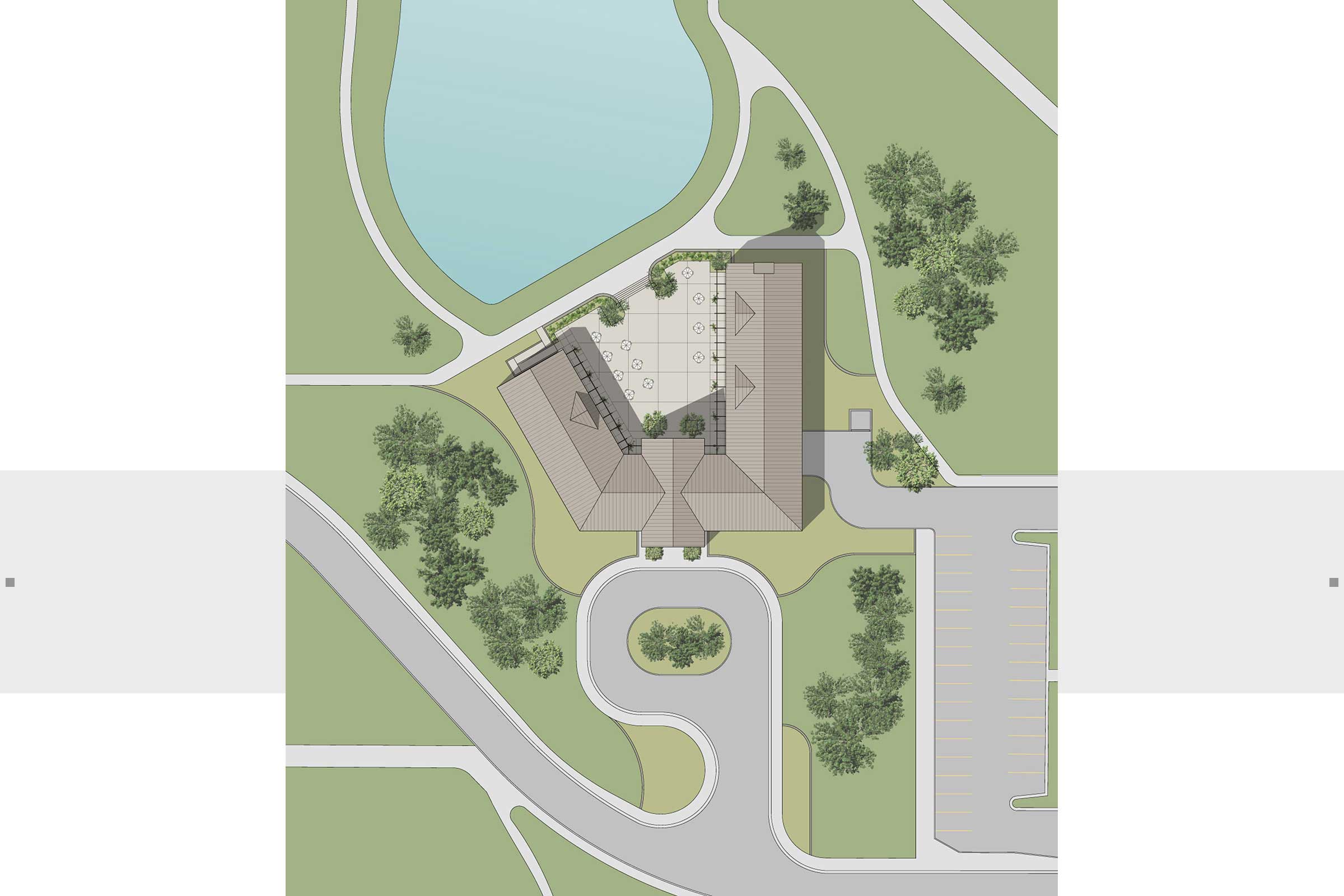 CSU rendered property layout with pond and parking