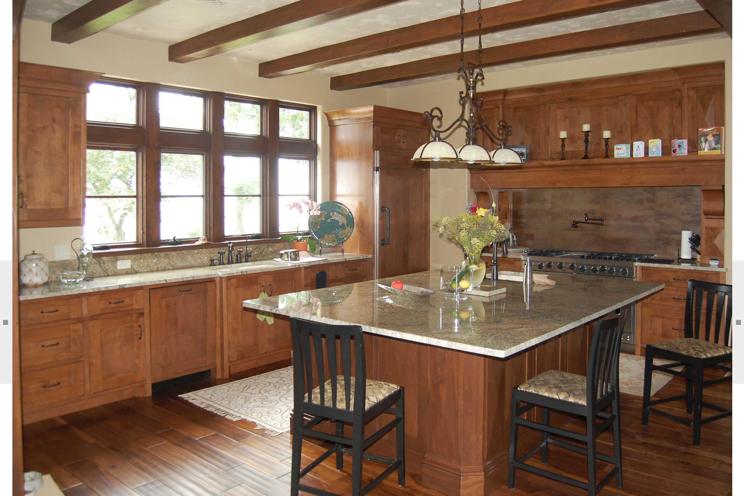 kitchen with granite island seating