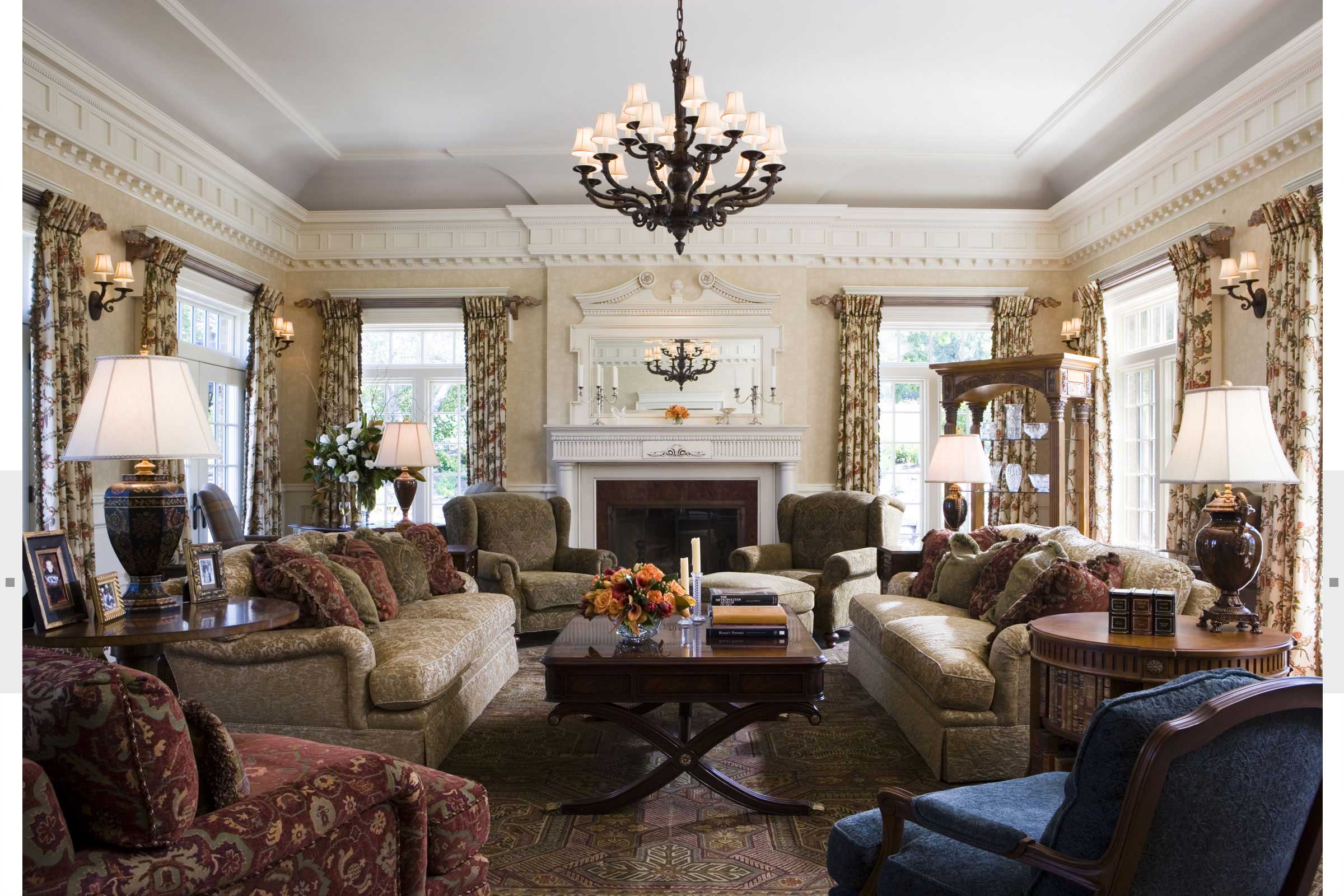formal living room with exceptional ceiling detail