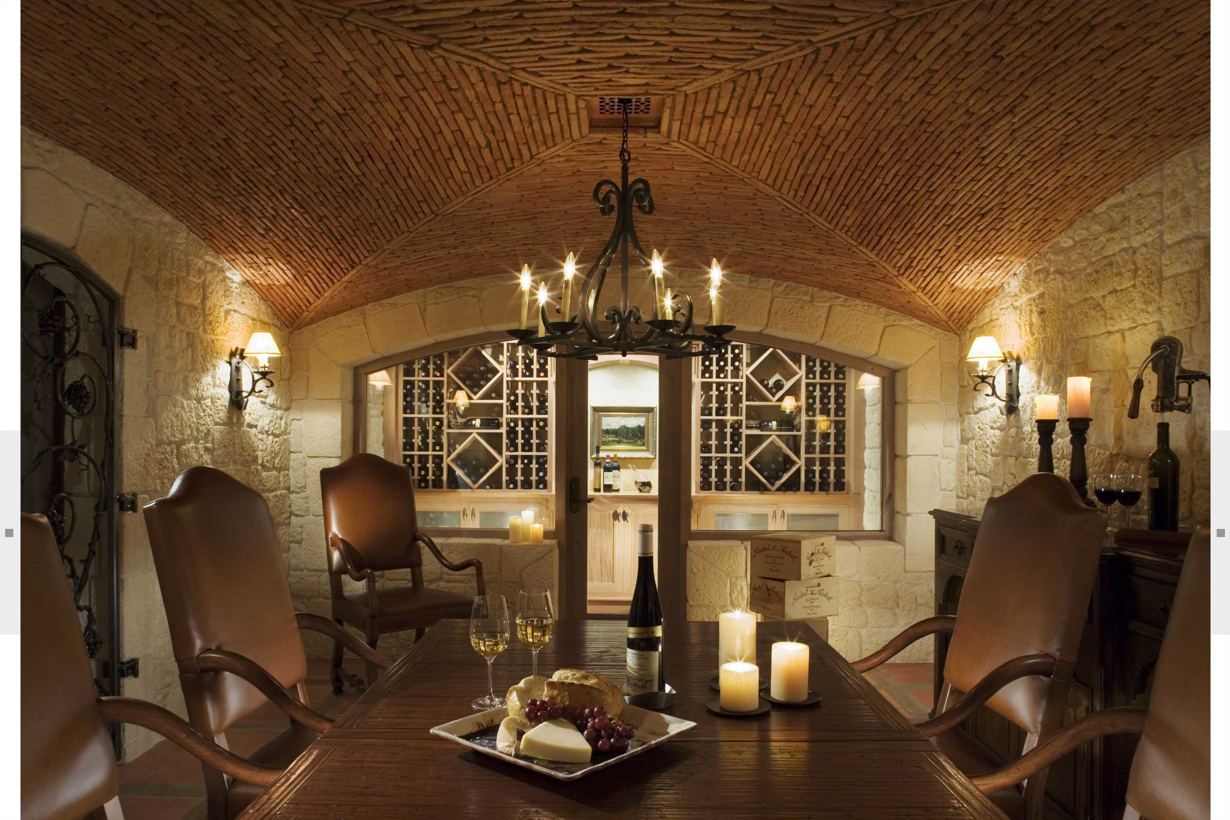 wine cellar with dining and tasting area