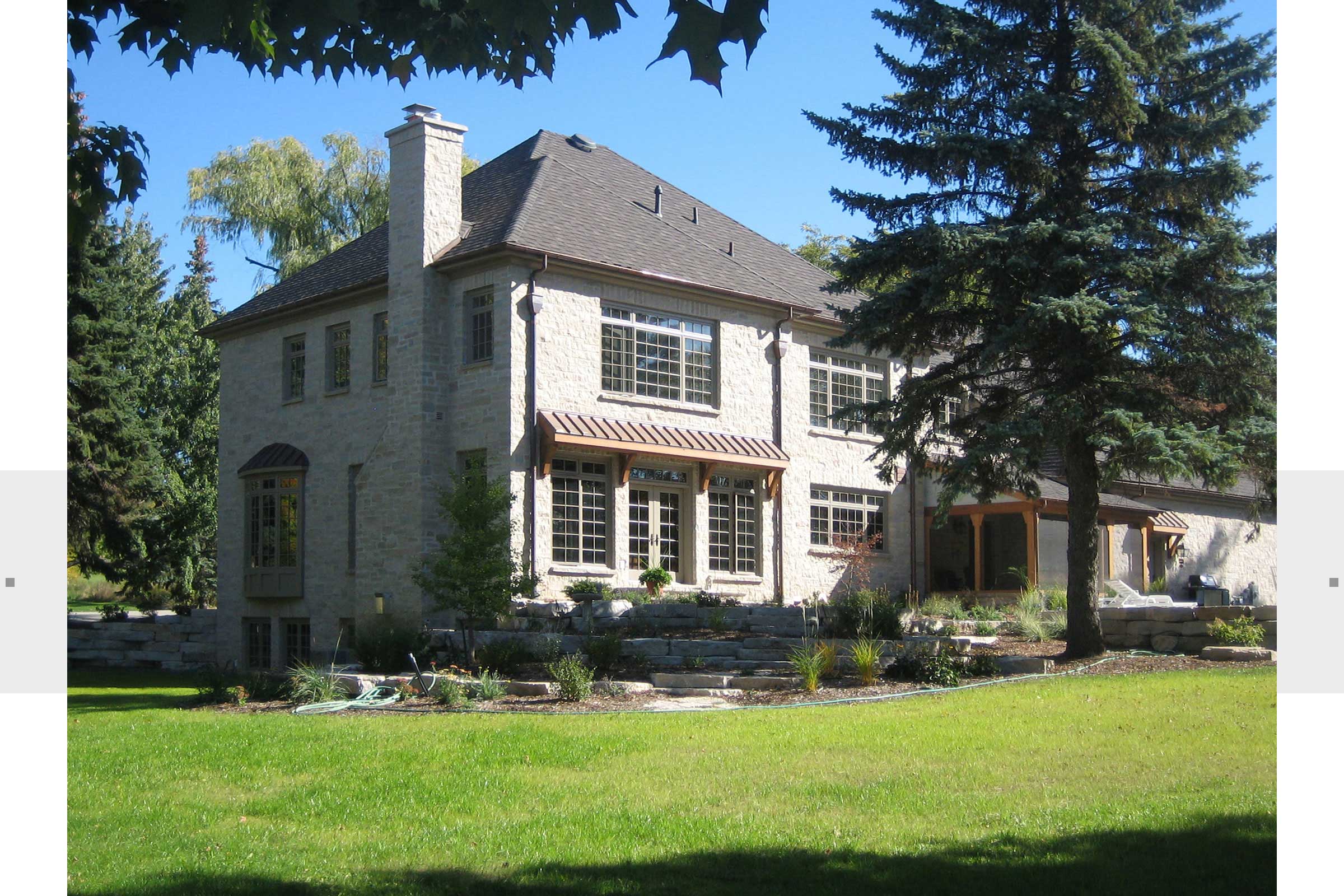 exterior view of stone home