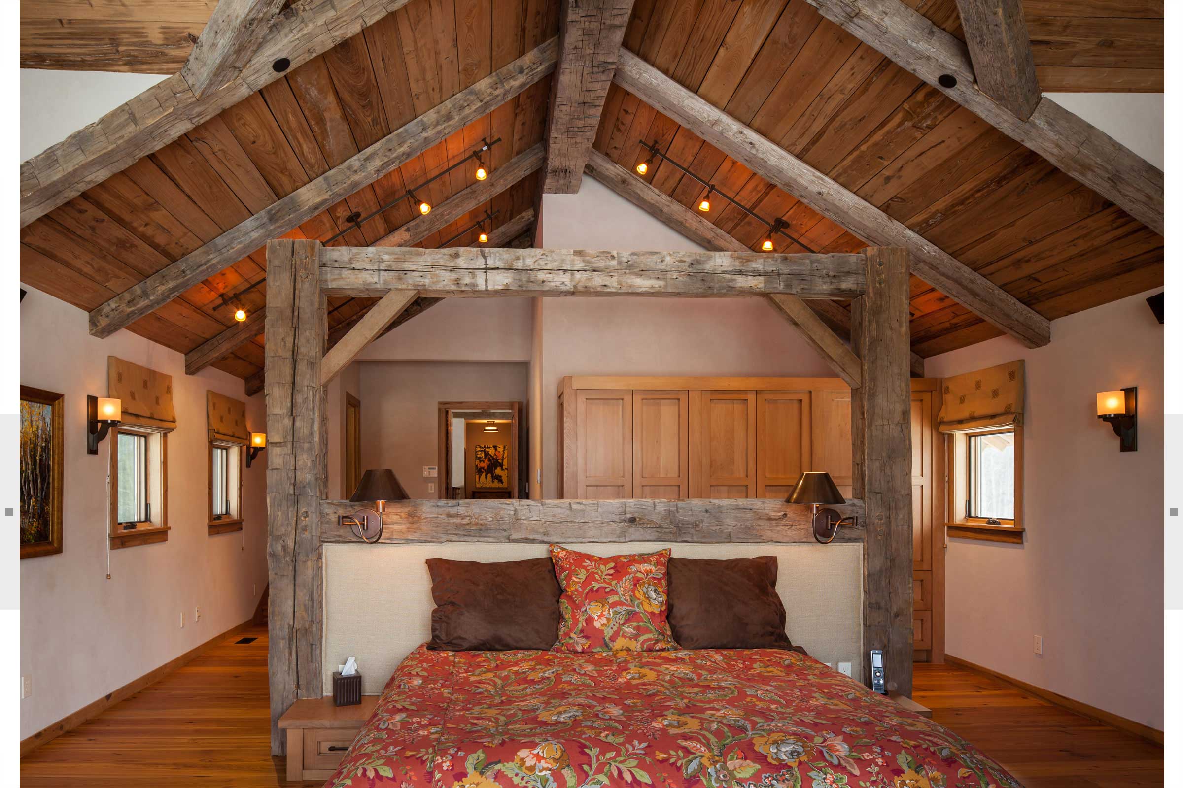 bedroom with vaulted ceiling